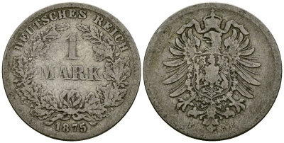 Германия 1 марка 1875 F KM 7 серебро 4172-411