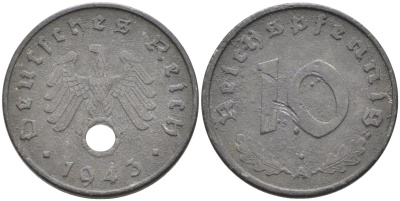 Германия 10 рейхспфеннигов 1943 А KM 101, J.371 цинк 4577-912