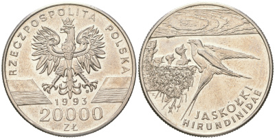 Польша 20000 злотых 1993 ласточка KM 243 медно-никель  UNC  4512-725