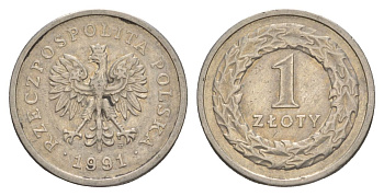Польша 1 злотый 1991 Y 282 медно-никель 4626-452