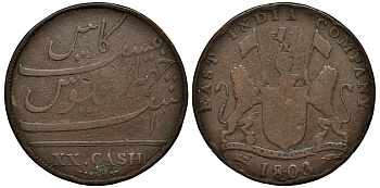 Британская Индия 20 кэш 1803 Мадрасское президентство KM 321 медь 1524-1232