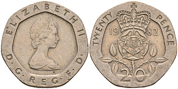 Великобритания 20 пенсов 1982 Елизавета II (1952-2022) KM 931, Spink 4230 (G1) медно-никель    4603-1022
