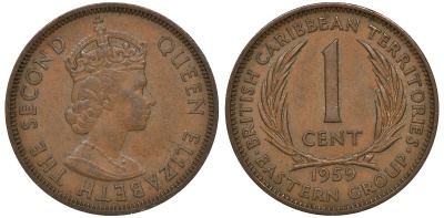 Британские Восточно-Карибские территории 1 цент 1959 Елизавета II (1952-2022) KM 2 бронза 4163-615