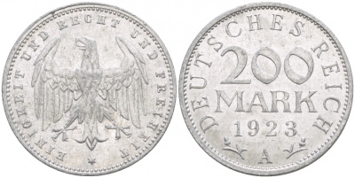 ГЕРМАНИЯ 200 МАРОК 1923 A KM 35, J 304 алюминий 4539-1054