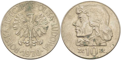 Польша 10 злотых 1970 MW, Тадеуш Костюшко (1746-1817) KM 50а медно-никель 23-445