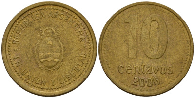 Аргентина 10 сентаво 2006 герб KM 107 алюминиевая бронза 4602-845