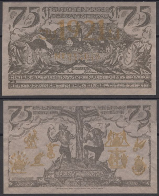 Обераммергау 75 пфеннигов 1921 Mehl Grabowski 992.5-3/3 бумага UNC (пресс) 8613-25-1-2