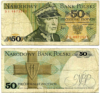 Польша 50 злотых 1982 Кароль Сверчевский, знак Грюнвальдского ордена Pick 142 b бумага 7204-18-3-1