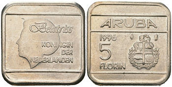 Аруба 5 флоринов 1996 Беатрикс (1980-2013) KM 12 стал плакированная никелем 4619-441