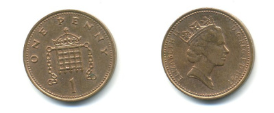 Великобритания 1 пенни 1987 Елизавета II (1952-2022) КМ 935, Spink 4381 (B3) бронза 59-1636
