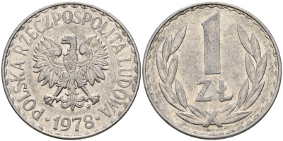 Польша 1 злотый 1978 MW KM 49.1 алюминий    4603-921