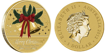 Австралия 1 доллар 2012 счастливого Рождества и Нового года, колокольчики, цветная эмаль KM 2008 алюминиевая бронза UNC M40-08
