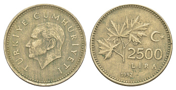 Турция 2500 лир 1992 Кемаль Ататюрк KM 1015 никель латунь 4577-933
