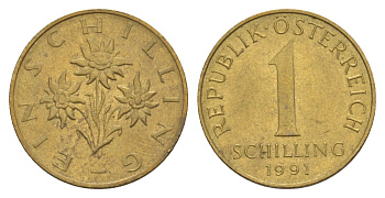 Австрия 1 шиллинг 1991 KM 2886 алюминиевая бронза 4633-937