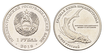 Приднестровье 1 рубль 2018 Красная книга - Русский осётр (Acipenser gueldenstaedtii) KM 303 сталь плакированная никелем UNC 4669-1129