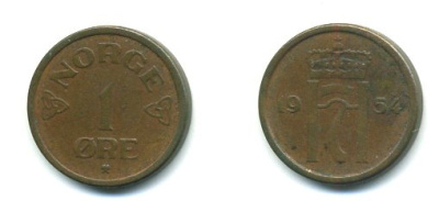 НОРВЕГИЯ 1 ЭРЕ 1954 KM 398 бронза 04-1034