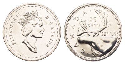 Канада 25 центов 1995 Елизавета II (1952-2022), олень KM 184 никель 4638-543