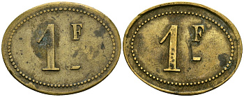 Франция 1 франк XIX-XX век ресторанный жетон латунь 4166-726