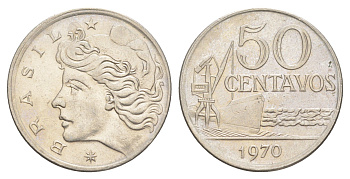 Бразилия 50 сентаво 1970 KM 580a медно-никель aUNC 4642-1124