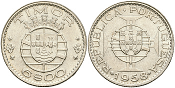 Португальский Тимор 6 эскудо 1958 год тип KM 15 серебро aUNC 4364-1647