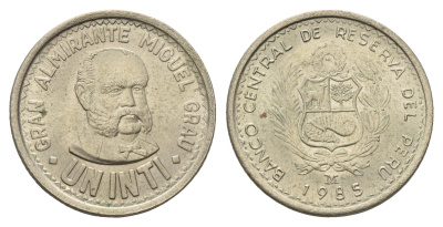 Перу 1 инти 1985 KM 296 медно-никель UNC 3459-1247