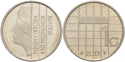 Нидерланды 1 гульден 2001 Беатрикс (1980-2013) KM 205 никель 3457-735