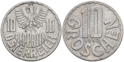 Австрия 10 грошей 1952  KM 2878 алюминий    4152-1124