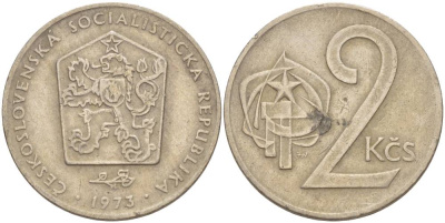 Чехословакия 2 кроны 1973 KM 75 медно-никель 4551-727