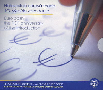 Словакия евронабор из 8 монет + 2 евро 2012 10 лет введения евро, как валюты, в пластиковой запайке и оригинальном картонном буклете UNC 1-4-2-19