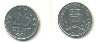 Нидерландские Антилы 25 центов 1975 Юлиана (1948-1980) KM 11 никель 4379-241