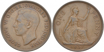 Великобритания 1 пенни 1937 Георг VI (1936-1952) KM 845, Spink 4114 бронза 3996-144