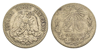 Мексика 20 сентаво 1920 KM 438 серебро 4649-533
