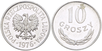 ПОЛЬША 10 ГРОШЕЙ 1976 MW KM AA47, Parchimowicz 206o алюминий UNC 4181-1134