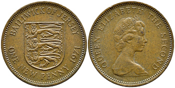 Джерси 1 новый пенни 1971 Елизавета II (1952-2022), герб KM 30 бронза 4395-312