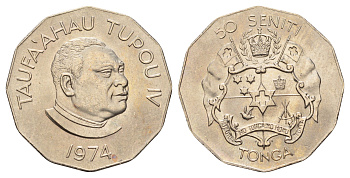 Тонга 50 сенити 1974 год-тип KM 41 медно-никель UNC 413-2935
