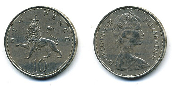 Великобритания 10 пенсов 1968 Елизавета II (1952-2022) KM 912, Spink 4231 (F1) медно-никель  4110-1116