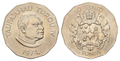 Тонга 50 сенити 1974 год-тип KM 41 медно-никель UNC 413-2935