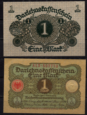 Германия 1 марка 1920 Pick 58 бумага aUNC 7198-20-3-2