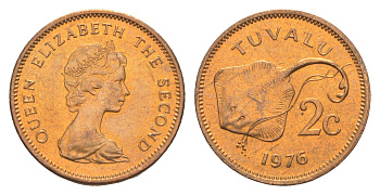 Тувалу 2 цента 1976 KM 2 бронза UNC 633-711