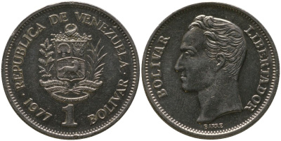 Венесуэла 1 боливар 1977 Симон Боливар KM 52, Schon 62 никель 4525-1054