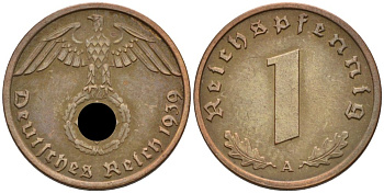 Германия 1 рейхспфенниг 1939 A KM 89, J. 361 бронза 4567-1063