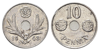 Финляндия 10 пенни 1943 KM 34 железо 4668-849