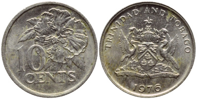 Тринидад и Тобаго 10 центов 1976 цветок гибискуса KM 31 медно-никель 4396-847
