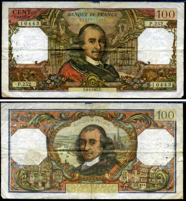 Франция 100 франков 1967 Pick 149 b бумага 7457-10-1-2