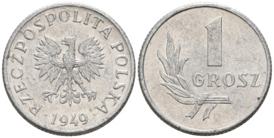 Польша 1 грош 1949 MW KM 39 алюминий 3458-162