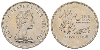 Тувалу 5 долларов 1981 Свадьба Принца Чарльза и Леди Дианы KM 12 медно-никель BU 413-6115