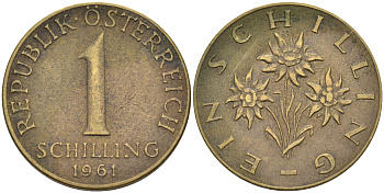 Австрия 1 шиллинг 1961 KM 2886 алюминиевая бронза 63-815