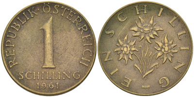 Австрия 1 шиллинг 1961 KM 2886 алюминиевая бронза 63-815