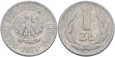 Польша 1 злотый 1971 MW KM 49.1 алюминий    4161-152