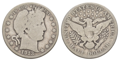 США 1/2 доллара (50 центов) 1913 S, 50 центов Барбера KM 116 серебро    5010-1725